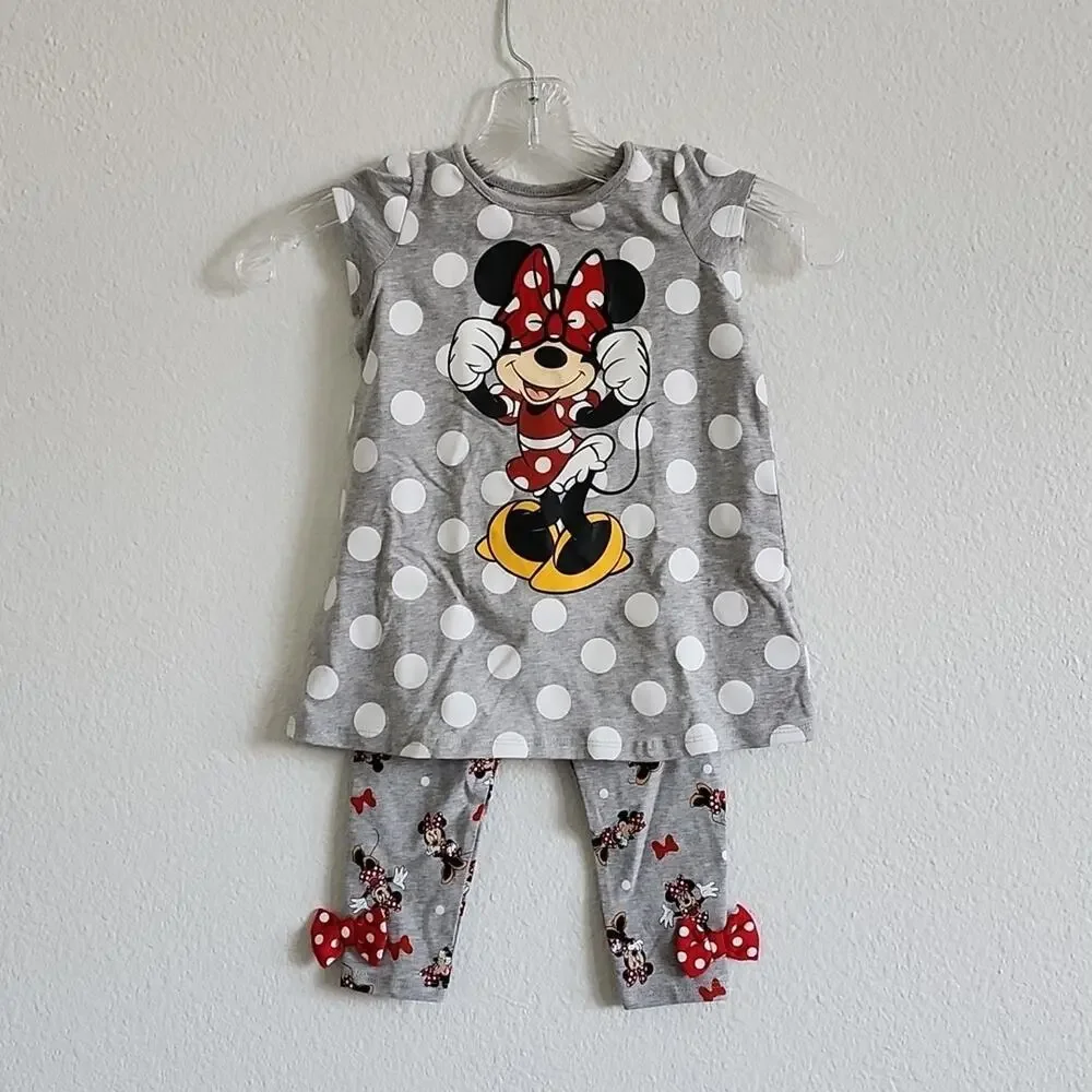DISNEY Minnie Mouse Shirt & Leggings Set Walt Disney World Size 18M Gray & Red